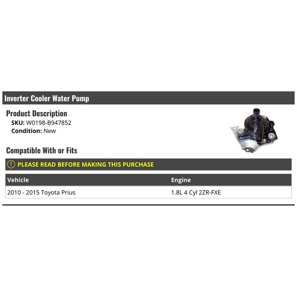 Marketplace Auto Parts Inverter Cooler Water Pump - Compatible with