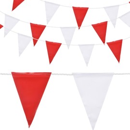 sourcing map 102ft Red White Bunting Banner, 45pcs Triangle Flags Pennant Banners for Indoor Outdoor Party Traffic Construction Warning