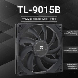 Thermalright TL-9015B CPU Fan Computer Case Fan Quiet 4-Pin PWM PC Fan, 15 mm Slimline Cooling Fan, 2700RPM Speed, 90 mm CPU Fan (Black)