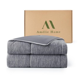 Amélie Home Cooling Comforter Twin Size, Reversible Lightweight Cooling Blanket for Hot Sleepers, Q-Max 0.43 Summer Breathable Cooling Quilt for Night Sweats, 68" x 90", Heather Charcoal Grey