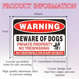 4 Pack Beware of Dog Sign,10x7 inch High Reflective Beware of Dog Signs for Fence,Private Property No Trespassing Warnings,Aluminum Metal Signs for Garden & Yard Decor
