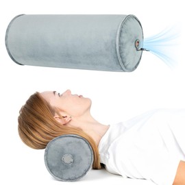 ONTYZZ Neck Bolster Inflatable Neck Pillow Grey Neck Support Pillow Neck Pillow Round Sofa Cushion for Car Aeroplane Travel Home Office Decorative Cushion 12.5 x 30 cm
