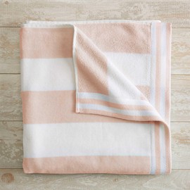 Great Bay Home 100% Cotton Velour Oversized Beach Towel - Pink Cabana Stripe Pool Towels - Quick Dry, Large Swim Towels (35" x 70", Dusty Rose/White)