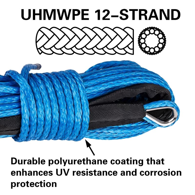 guideamps ATV UTV Synthetic Winch Rope Cable 3/16" x 50