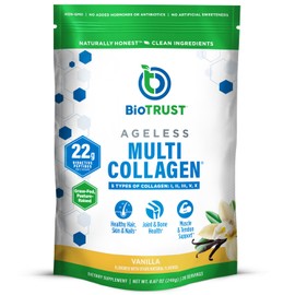 BioTrust BioTrust Ageless Multi Collagen Peptides Powder C 5 Types (I, II, III, V, X) C Vanilla Collagen Powder for Women & Men C Hydrolyzed Protein C Grass Fed Beef, Fish, Chicken, Eggshell Membrane
