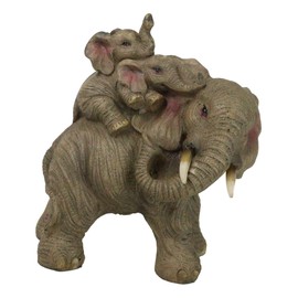 Ebros Gift Safari Savanna Marching Troop Elephant Father and 2 Calves On Piggyback Figurine 5" Long Elephant Family Feng Shui Vastu Symbol of Luck and Fortune