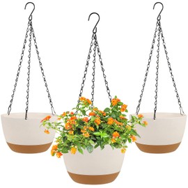 LIYDE 3 Pack Hanging Planters, 8 Inch Small Hanging Pots Self Watering Hanging Planters for Indoor Plants with Drainage Holes and Removable Tray Hanging Basket (Natural White)