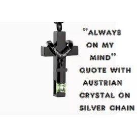 Fashion Jewelry BLACK CROSS URN ASHES FAMILY or PET QUOTE charm DIAMOND Cut 925 Silver 20" chain