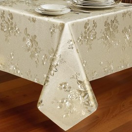 FAVE Gold Tablecloth for Rectangle Tables Heavy Duty Waterproof Stain-Resistant Vinyl Table Cloth for Dinner Party Banquet Use(Gold Rose, 55"x87")