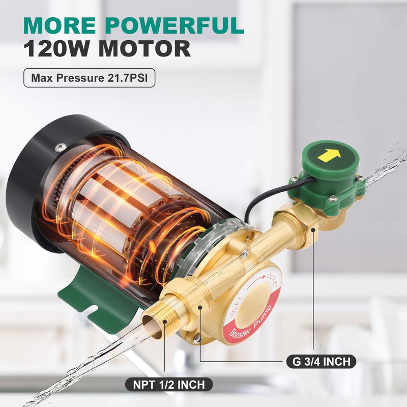 POWERENG 120W 115V Automatic Household Water Pressure Booster Pump,396GPH, 21.7