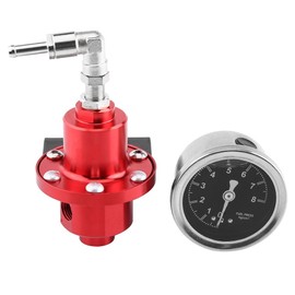 Fuel Pressure Regulator Kit, Universal Aluminum Adjustable FPR Fuel Pressure Regulator with Pressure Gauge for Car Car (Red)