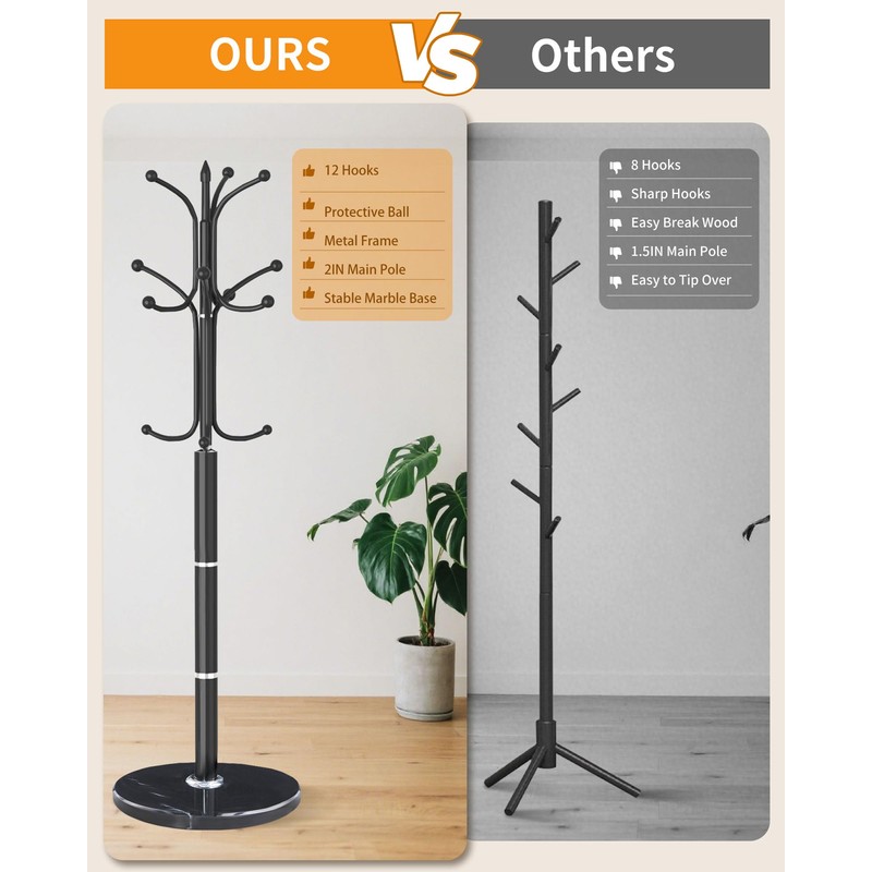 Modern Coat Rack Stand, Metal Freestanding Coat Rack with Natural