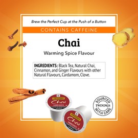 Twinings Chai Black Tea K-Cup Pods for Keurig, 24 Count (Pack of 1), Naturally Sweet and Savoury Spice Flavours, Caffeinated, Enjoy Hot or Iced