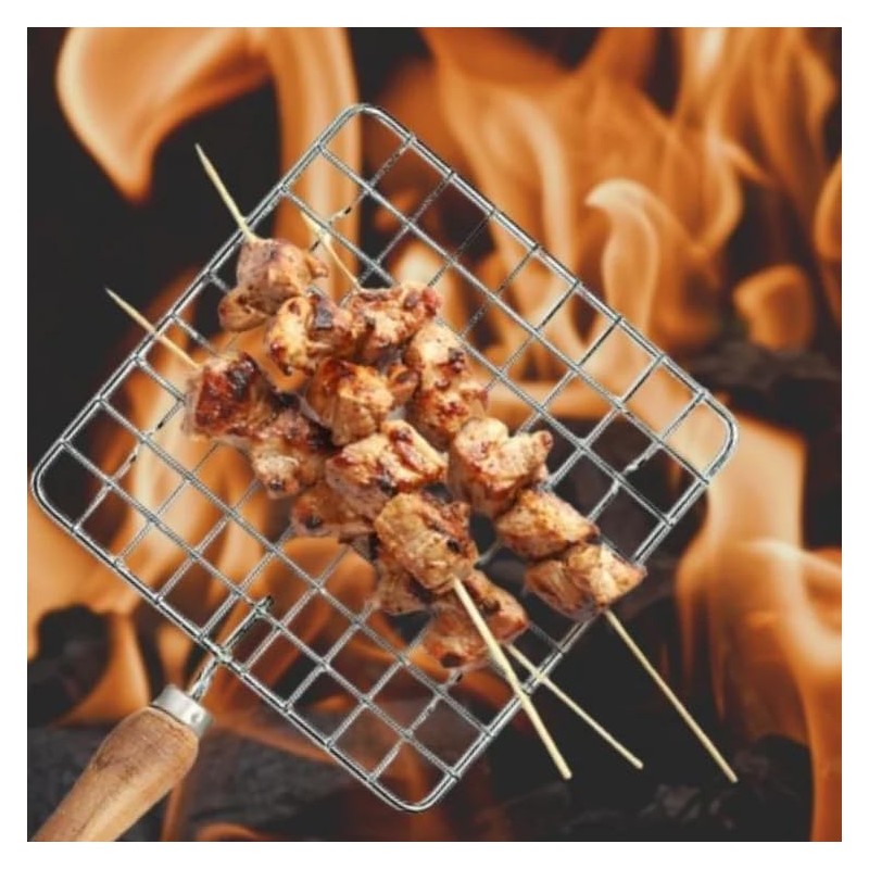 Yuktha Eternals BBQ Grill Net, Square Roaster with Wooden Handle,