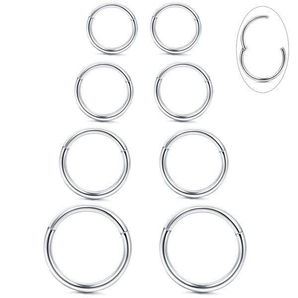 MILACOLATO 4 Pairs G23 Titanium Nose Rings Hinged Clicker Segment