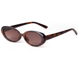 Laurinny 90s Retro Sunglasses for Women Men Small Slim Retro Oval Sunglasses Glasses, Leopard/Gradient Brown
