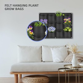 12 Pockets Hanging Planter Bags, Hanging Vertical Wall Mounted Plant Planting Grow Bags, Herb Garden Planter Outdoor Indoor Growing Bag, Gardening Vertical Greening Flower Container(0.6m×0.8m, Black)