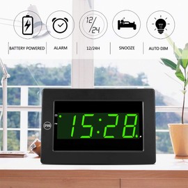 Timegyro Digital Wall Clock Battery Operated - LED Display Digital Alarm Clock Battery Powered Only, Brightness Adjustable, 12/24Hr