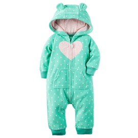 Carter's Baby Girls Hooded Fleece Jumpsuit, Mint, 18 Months