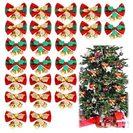 Forhomelife Christmas Ornaments Bowknot 24 Pcs Christmas Tree Ornaments Ornaments Ribbon with Bell Christmas Ornaments Christmas Ornaments Christmas Wreath Ornaments Christmas Present Wrapping