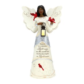 Pavilion - Light Remains - 9" Ebony African American Angel Figurine in Memory Loss Bereavement Funeral Condolence Grief Cardinal Present