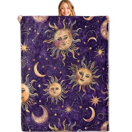 MIEPOS Celestial Sun and Moon Throw Blanket - 40x50in,Ultra Soft, Cozy Lightweight Flannel,Cosmic Starry Night Mystical Blankets - Gifts for Women Men,for Couch Office Travel,Home Living Room Decor