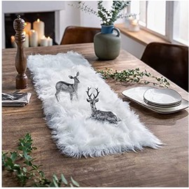 Table Runner, Modern Thanksgiving Fur Table Runners for Christmas Wedding Party Holiday Birthday Home Farmhouse Dining Coffee Table Decor Bed Runner Rug (White, 11.8x35.4 inch)