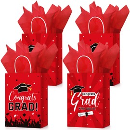24 Bolsas de Regalo de Graduación con Papel de Seda Bolsas de Fiesta de Graduación 2023 con Asas para Escuela Secundaria Universidad Jardín de Infantes Octavo Grado y Más (Rojo)