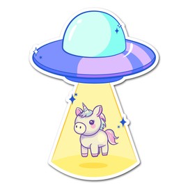 2 x 10 cm Einhorn-UFO-Vinyl-Aufkleber – Alien-Entführung, extra terrestrische fliegende Untertasse, Tier, Kawaii, niedlicher Aufkleber, Scrapbook, Aufkleber #83317
