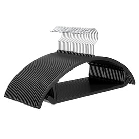 MIZGI Premium Plastic Hangers (Pack of 50) Heavyduty- Black No Shoulder Bump Suit Hangers - Space Saving Clothes,Rounded Hanger for Coat,Sweater,Jackets,Pants