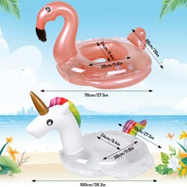 Whaline 2Pcs Flamingo Pool Floats with Sequin Inflatable Swimming Pool Tubes Removable Sun Protection Canopy Cute Inflatable Raft with Seat and Handle Pool Raft Lounge for Summer Swimming Pool Beach