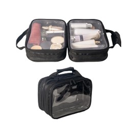 Remobia Hicol 2 en 1 doble compartimento bolsa de artículos de aseo de viaje transparente bolsa de cosméticos kit de maquillaje organizador bolsa con asa, transparente y negro, Práctico: