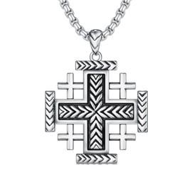 ROMANTICWORK Jerusalem Cross Necklace 925 Sterling Silver Templar Crusaders Jerusalem Cross Pendant Religious Necklace Christians Jewellery Gifts for Women Men