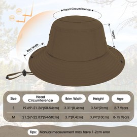 Durio Kids Sun Hat Waterproof Bucket Hats for Boys Girls Summer Beach Sun Hats Outdoor Wide Brim Kids Beach Hat for Boys Fishing Safari Hiking Coffee 8-15 Years