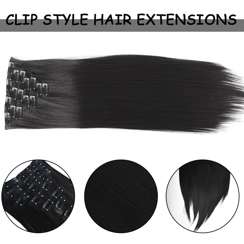 MUNSKT 7 Pcs 22 Inch Natural Black Clip in Hair