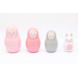 Nesting Babies with Chiming Bo Bunny Russian Dolls safe for Babies and Toddlers (Pastel Pinks & Grey)