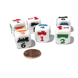 Set of 6 Train 18mm D6 Rounded Edge Koplow Dice - White with Multi-Color Etches
