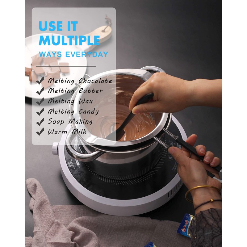 Double Boiler Pot Set,1200ML Double Boiler for Chocolate Melting, 2800ML