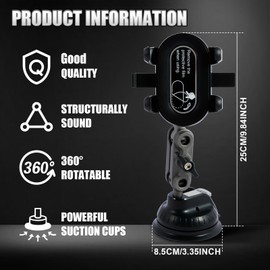 LSCSJUNS Car Phone Holder 360° Rotating Suction Cup Car Phone Mount with Telescopic Arm Universal Cell Phones Bracket Stable Dash Stand Mobile Phones Bracket for Dashboard Windshield