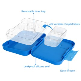 Braoses Lunch Box with 4 or 6 Compartments, Bento Box with Variable Compartments, Robust Snack Box, BPA-Free Lunch Box, Divided Lunch Box for Picnic, Blue