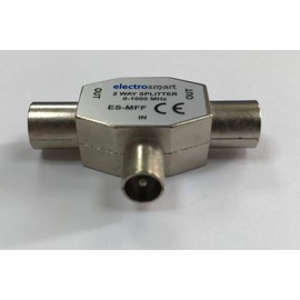 electrosmart TV Aerial Coax Splitter 1 Male to 2 Female - Converts an existing Female Coax Socket to Two Female Coax Socket Outputs