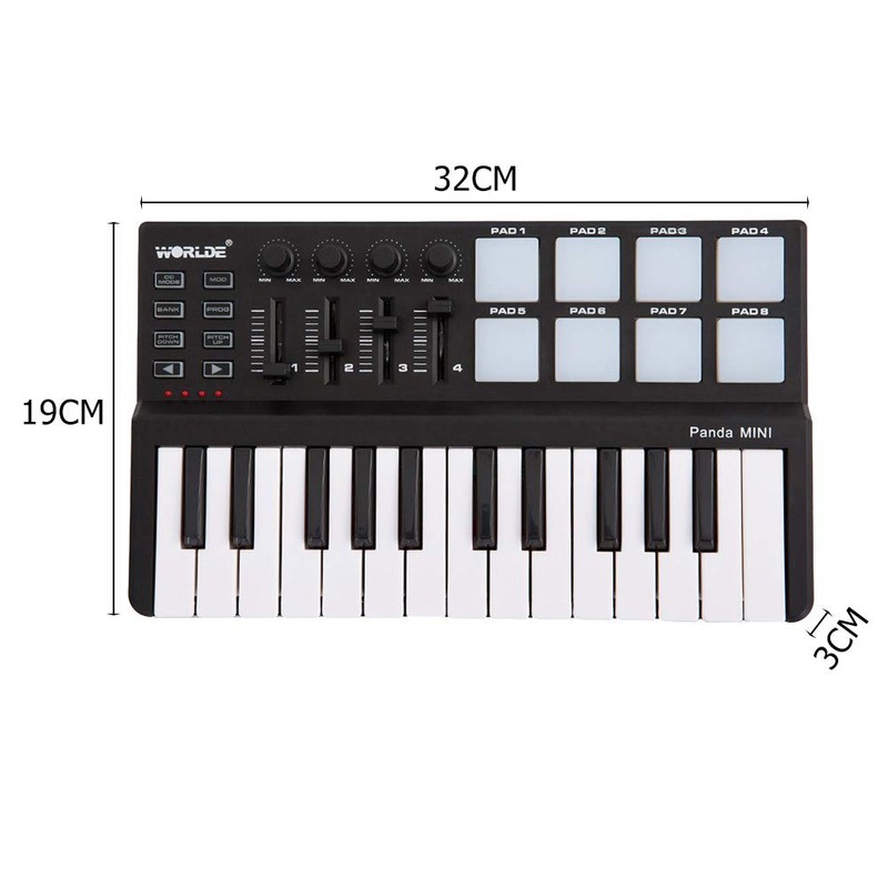 Btuty Mini 25-Key Midi Keyboard Controller With 8 Velocity-Sensitive Drum
