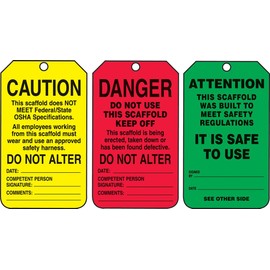 AccuformNMC Danger/Caution/Attention, Pack of 25 PF-Cardstock Scaffold Status Tag, Legend, 5.75" x 3.25", Black on Green/Yellow/Red, TSS200CTP, American Made Safety Tags, Signs, and Labels