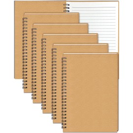 GINMLYDA 6 Pack Spiral Notebook A5, 21x14.5cm 120 Lined Pages Plain Brown Kraft Cover Ruled Notebook for School Project Home Writing Spiral Bound Notepads Multipack for Women Teenage Colleague Gifts