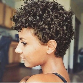 MUJGOO Pixie Short Wigs For Black Women Curly Pixie Cut Wigs Natural Synthetic Layered Wigs With Bangs For Black Women Curly Pixie Wigs For women Heat Resistant Fiber Wig For Daily Use (Dack Brown)