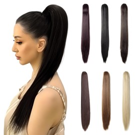 Benehair Ponytail Hairpiece, 53 cm Braid Extension with Clip, Straight, Long Ponytail Extension Hair Extension Clip, Synthetic Hair Extension for Women (Natural Black, 140 g)