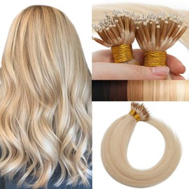 22 inch SEGO Nano Ring Tip Hair Extensions Real Human Hair [1g*50Strands] #60 Platinum Blonde Micro Loop Beads Pre Bonded Remy Hair Straight (50g)