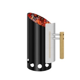 Joyagrill Charcoal Chimney Starter Double Enameled Chimney Starter Charcoal Chimney with Heat Shield & Wood Handle Great Heat Insulation Coal Starter for Grill Easy Grip Charcoal Starter, Black
