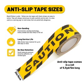 Watch Your Step Caution Tape 5 cm x 16.4 ft, Non-Slip Tape, Yellow/Black, Waterproof, Non-Slip, Safety Grip Tape for Stairs Indoor and Outdoor (B)