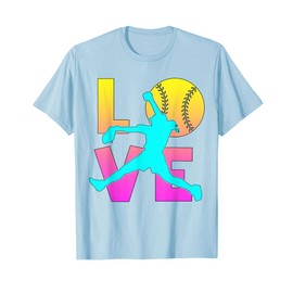 I Love Softball-Shirt Teen Girl Women Mom Cute Pitcher Gift T-Shirt